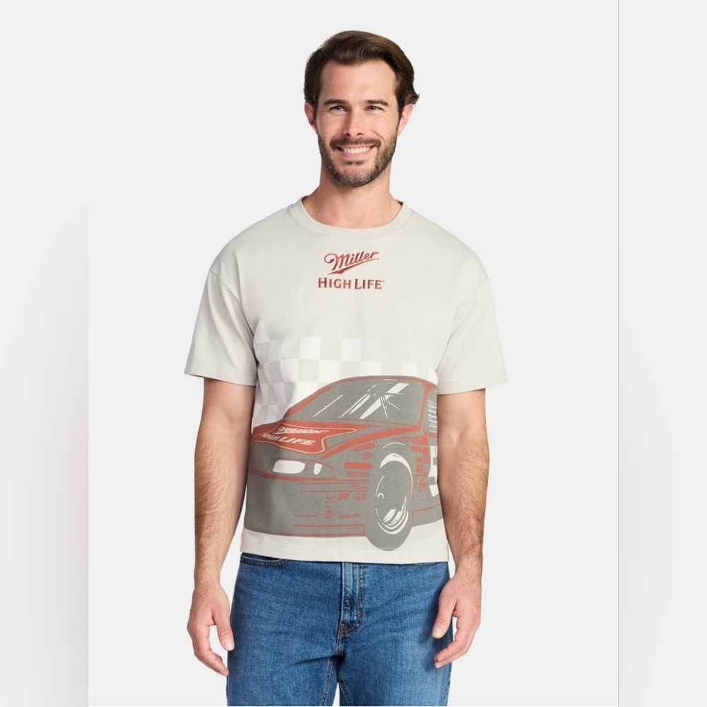 Med Miller Lite Beer Racing Men's Shirt NASCAR Casual Travel Teen Racecar Dad